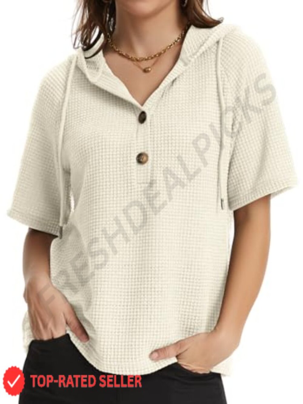 Waffle Knit Oversized Hoodie Womens Summer Pullover Top